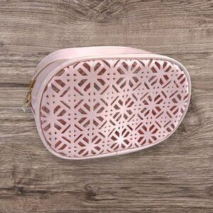 Tory Burch Pink Cosmetic Bag Cutout Logo Patent Travel Makeup Case Zip Pouch